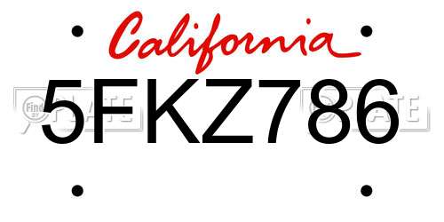 5FKZ786 California License Plate