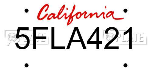 5FLA421 California License Plate