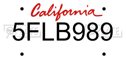 5FLB989 California License Plate