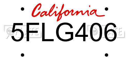 5FLG406 California License Plate