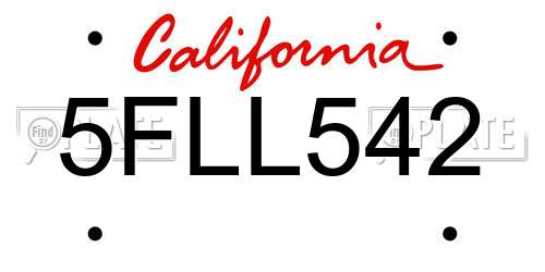 5FLL542 California License Plate