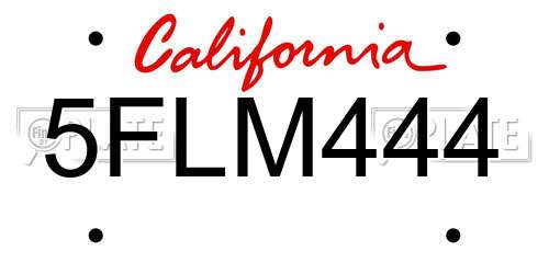 5FLM444 California License Plate