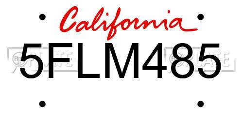 5FLM485 California License Plate