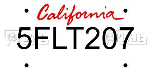 5FLT207 California License Plate