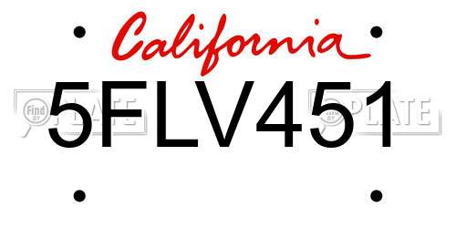 5FLV451 California License Plate