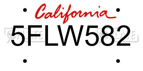 5FLW582 California License Plate
