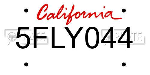 5FLY044 California License Plate