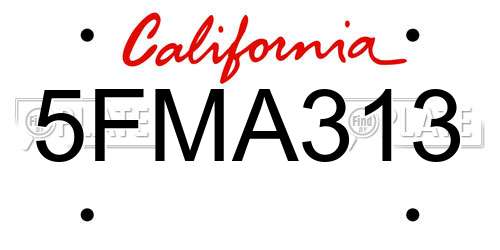 5FMA313 California License Plate
