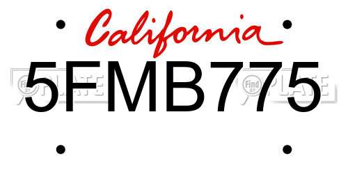 5FMB775 California License Plate