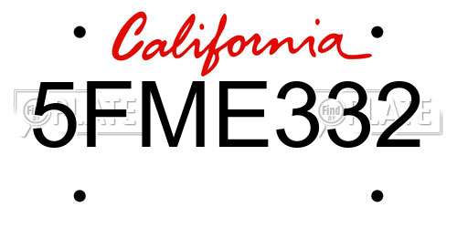 5FME332 California License Plate