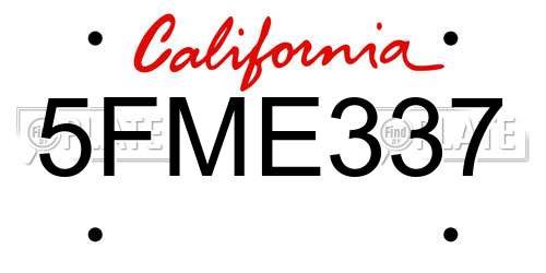 5FME337 California License Plate