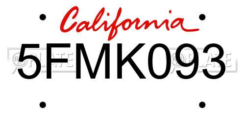 5FMK093 California License Plate