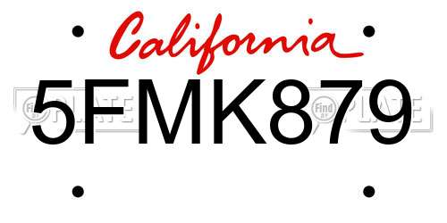 5FMK879 California License Plate