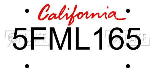 5FML165 California License Plate