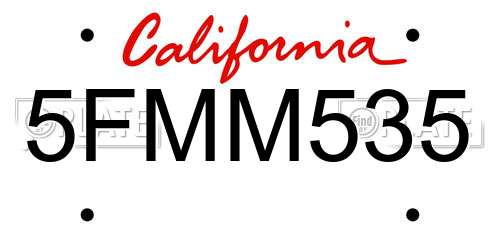 5FMM535 California License Plate
