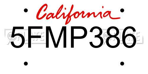 5FMP386 California License Plate