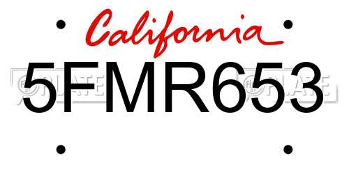5FMR653 California License Plate