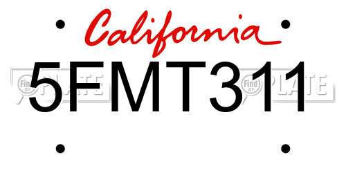5FMT311 California License Plate