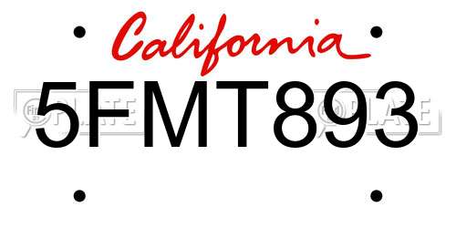 5FMT893 California License Plate