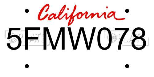5FMW078 California License Plate