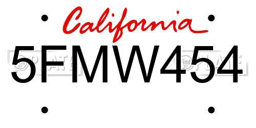 5FMW454 California License Plate