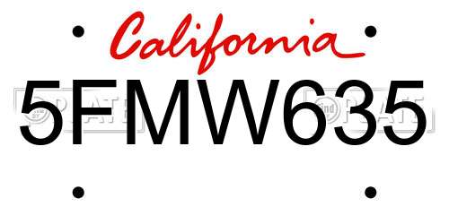 5FMW635 California License Plate