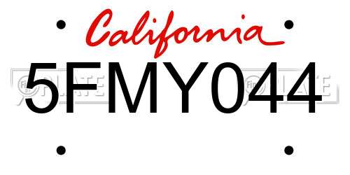 5FMY044 California License Plate