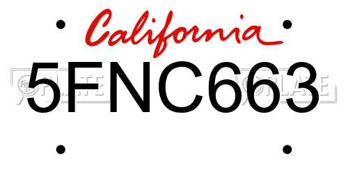 5FNC663 California License Plate