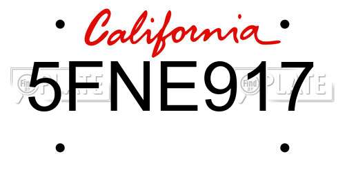 5FNE917 California License Plate