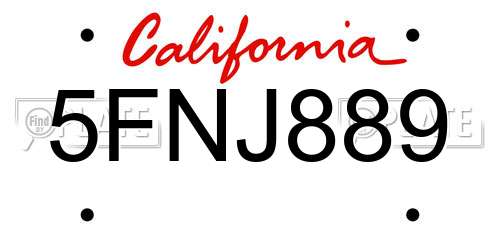 5FNJ889 California License Plate