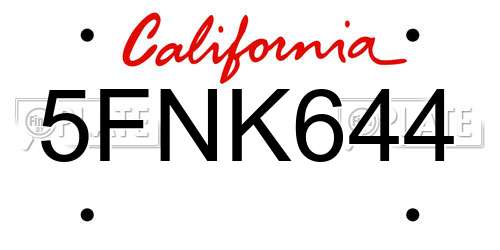 5FNK644 California License Plate