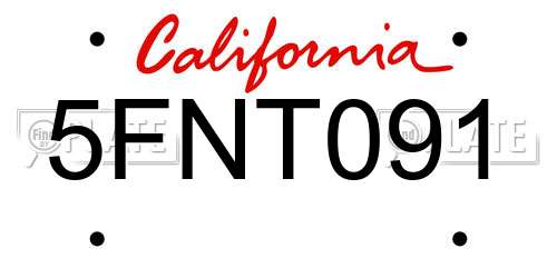5FNT091 California License Plate