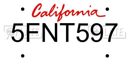 5FNT597 California License Plate