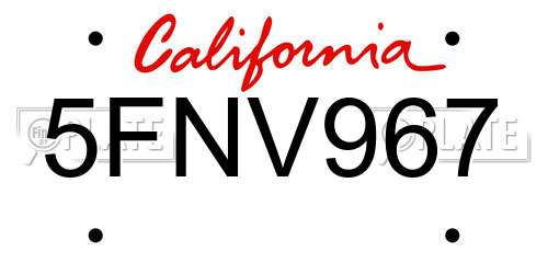 5FNV967 California License Plate