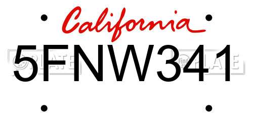 5FNW341 California License Plate