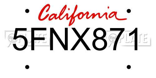 5FNX871 California License Plate
