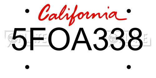 5FOA338 California License Plate