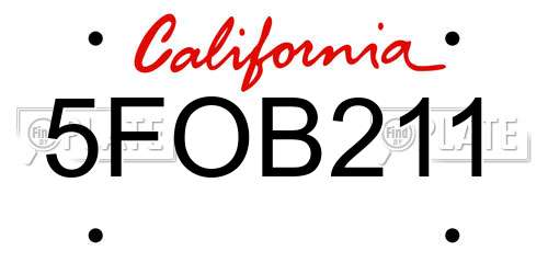 5FOB211 California License Plate