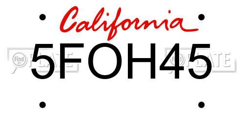5FOH45 California License Plate