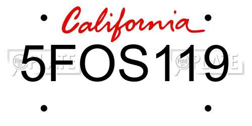 5FOS119 California License Plate