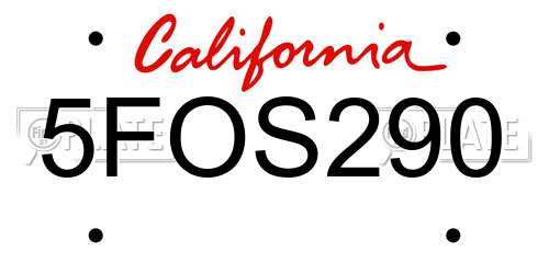 5FOS290 California License Plate