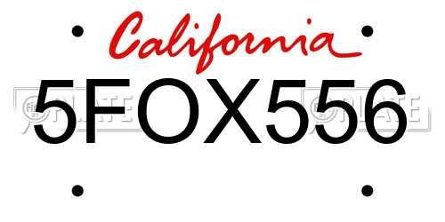 5FOX556 California License Plate