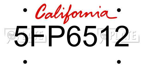 5FP6512 California License Plate