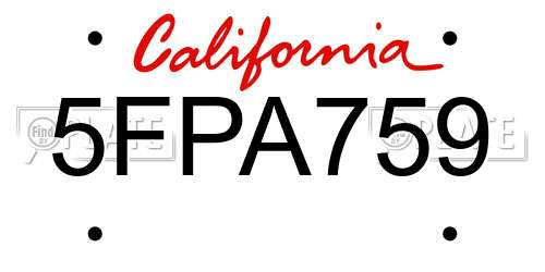 5FPA759 California License Plate
