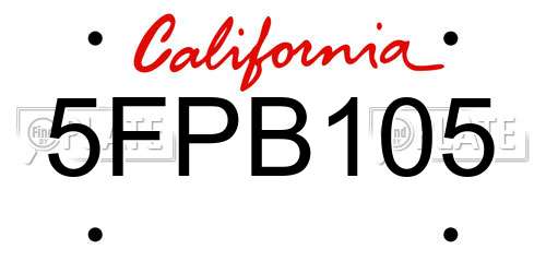 5FPB105 California License Plate