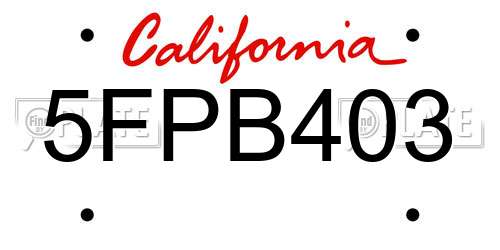 5FPB403 California License Plate
