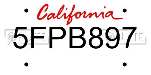 5FPB897 California License Plate