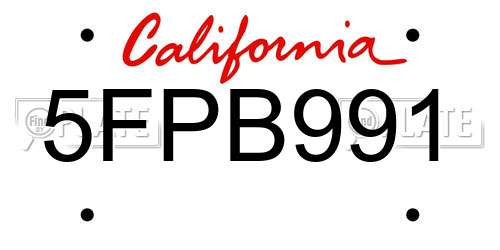 5FPB991 California License Plate