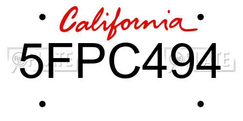 5FPC494 California License Plate