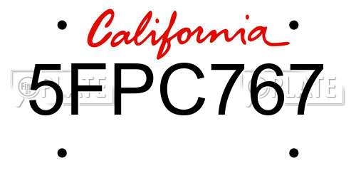 5FPC767 California License Plate